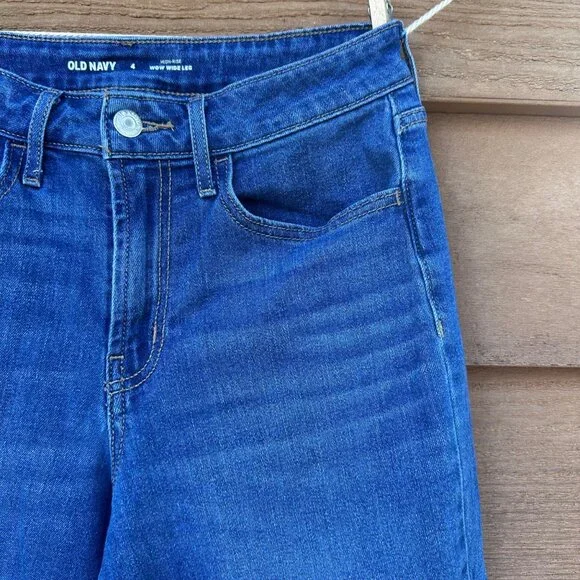 Old Navy Womens High-Rise Wow Wide Leg Jeans Size 4 Blue Denim Cotton Blend - Picture 7 of 13